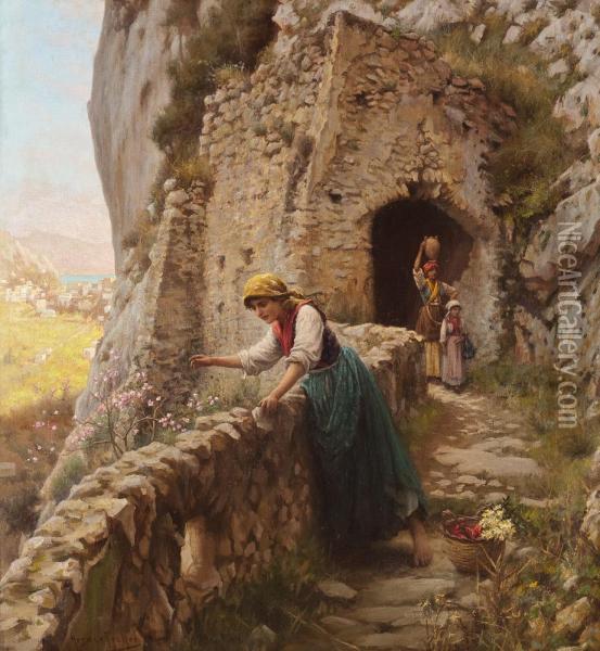 Bauerinnen Vor Mediterraner Kulisse, Wohl Capri Oil Painting - Horace Fisher