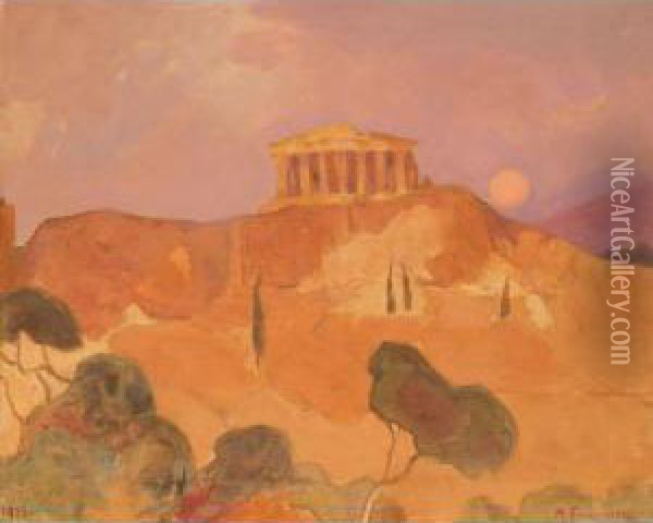 The Acropolis Oil Painting - Michalis Economou