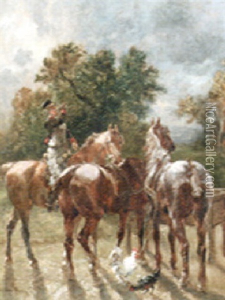 Watering Horses Oil Painting - John Lewis Brown