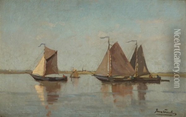 Barques De Peche Sous Voiles Par Temps Calme Oil Painting - Franz Courtens