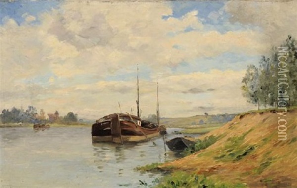Peniche Sur La Rivere Oil Painting - Henri Dumont