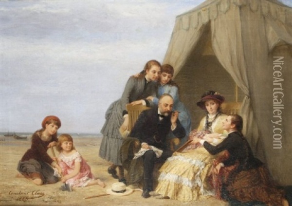 Familie Am Strand Oil Painting - Constant Guillaume Claes