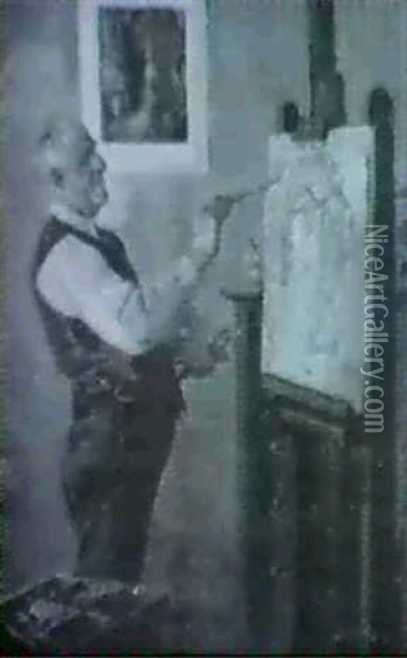 Edward Volkert At The Easel Oil Painting - Lute C. Pease
