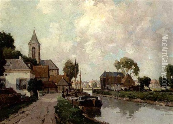 A Village On The Riverside Oil Painting - Gerard Delfgaauw