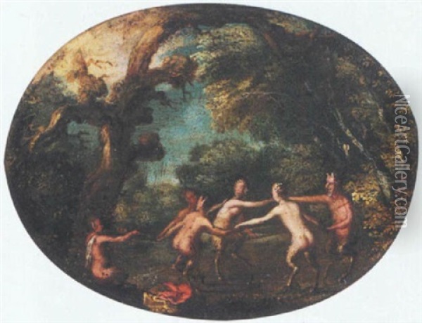 A Wooded Landscape With Satyrs Dancing Oil Painting - Denis van Alsloot