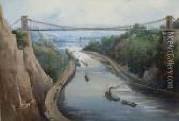 The Avon Gorge, Looking Towards Hotwells And The Clifton Suspension Bridge Oil Painting - Noel Harry Leaver