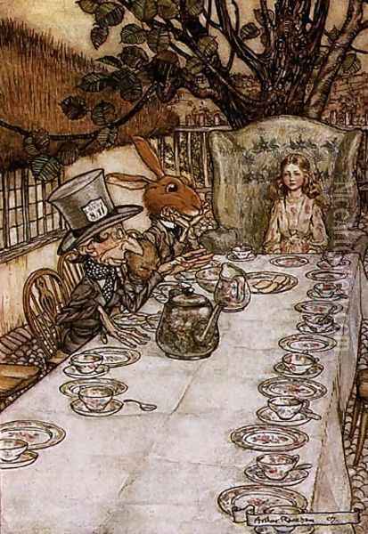 Alice in Wonderland: A Mad Tea Party Oil Painting - Arthur Rackham