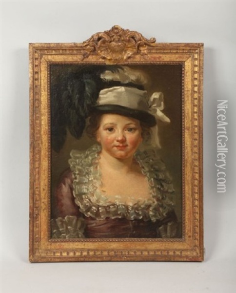 Portrait De Jeune Fille Au Chapeau Oil Painting - Jean-Louis Voilles