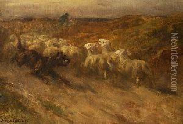 N-leon . Dog Herding Sheep, Signed 