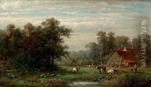 A Farm In Summer Oil Painting - Anthonie Jacobus Van Wyngaerts