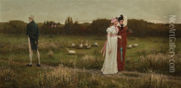 Ladies In Conversation Oil Painting - George Henry Boughton
