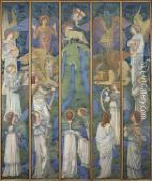 Paradis, Avec L'adoration De L'agneau Oil Painting - Sir Edward Coley Burne-Jones