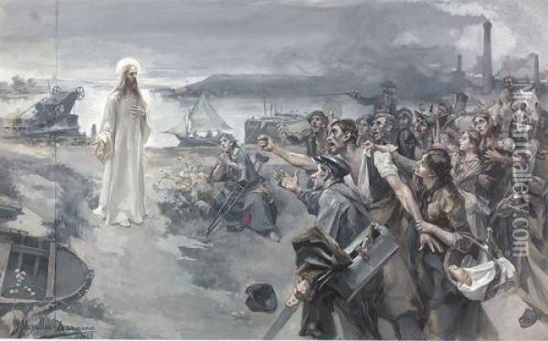 Christus Spricht Zum Leidenden Arbeitervolk. Oil Painting - Jose Miralles Darmanin