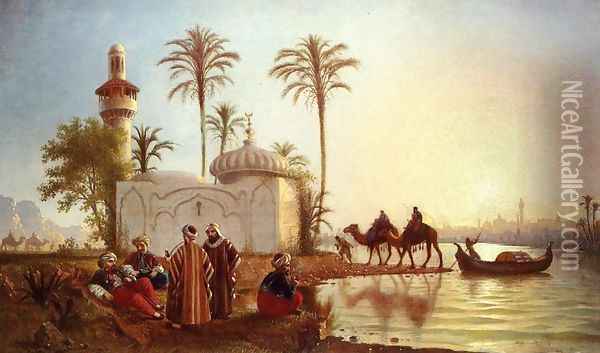 Evening Smoke by the Mosque Oil Painting - Fortunato Arriola