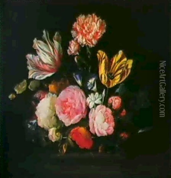 Ein Blumenstrauss. Oil Painting - Jan van den Hecke the Elder