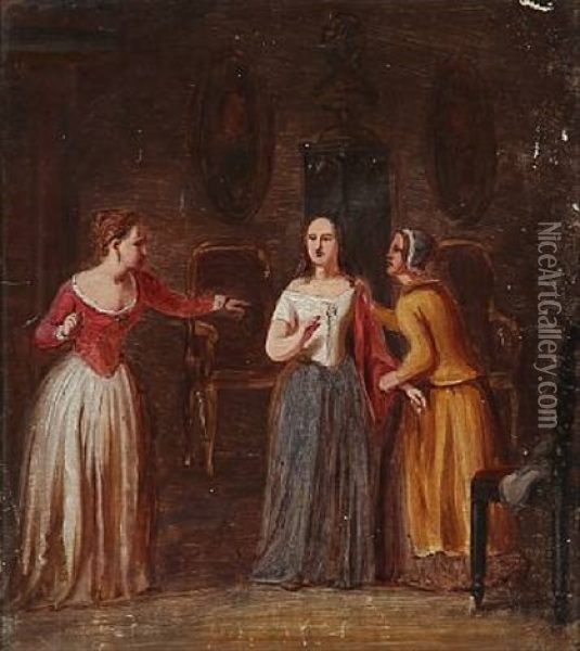 Countess Leonora Christine With Two Of Her Chamber Maids Oil Painting - Edvard Lehmann