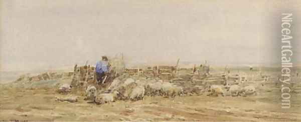 A Norfolk sheep fold Oil Painting - Claude Hayes