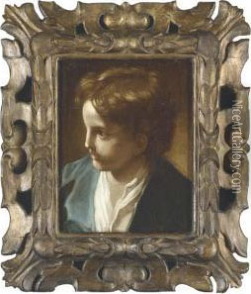 Portrait Of A Young Boy, Bust-length, In A Blue Coat, Turned To Theleft Oil Painting - Benedetto Luti