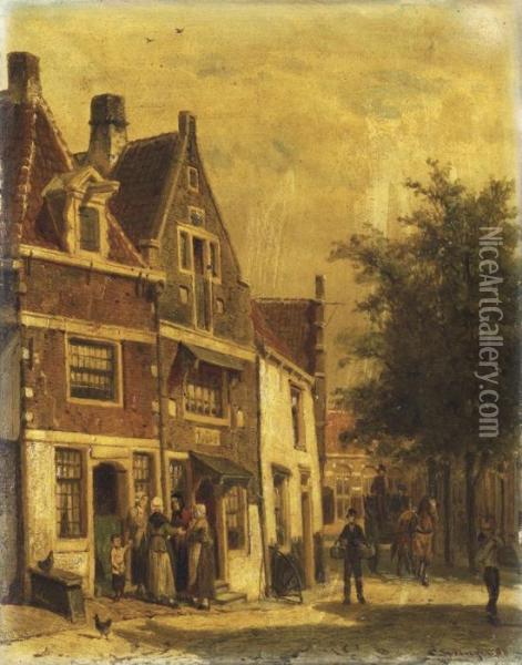 A Street In Hoorn Oil Painting - Cornelis Springer