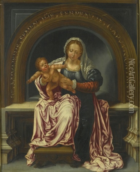 Virgin And Child Enthroned Oil Painting - Jan Gossaert