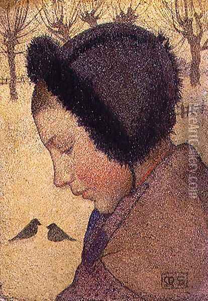 Head of a Young Girl in a Fur Hat Oil Painting - Marianne Preindelsberger Stokes