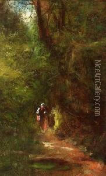 Woman Along Forest Path Oil Painting - James Crawford Thom