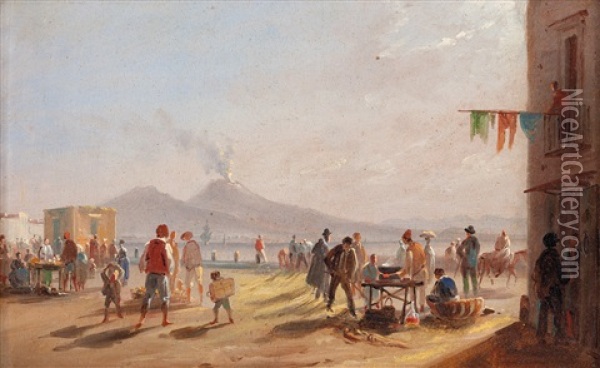 Paesaggio Con Il Vesuvio Sullo Sfondo Con Figure Oil Painting - Anton Sminck Pitloo