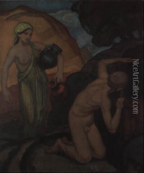 Am Brunnen Oil Painting - Ludwig Von Hofmann
