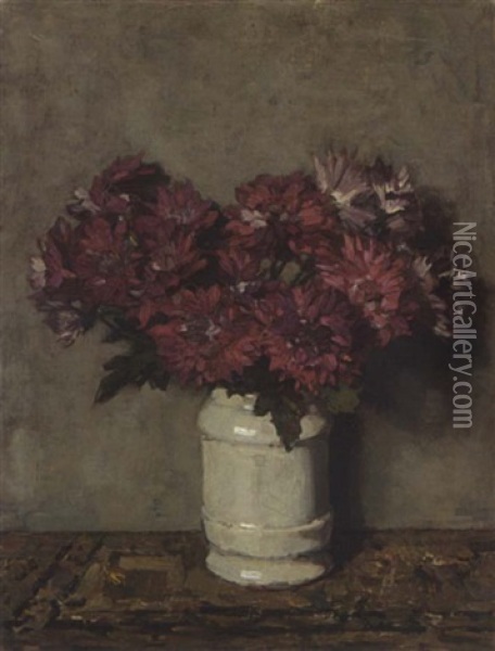 Chrysanthemums In A Vase Oil Painting - Johannes Evert Hendrik Akkeringa