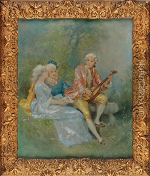 Le Charmeur A La Mandoline Oil Painting - Theodore Levigne
