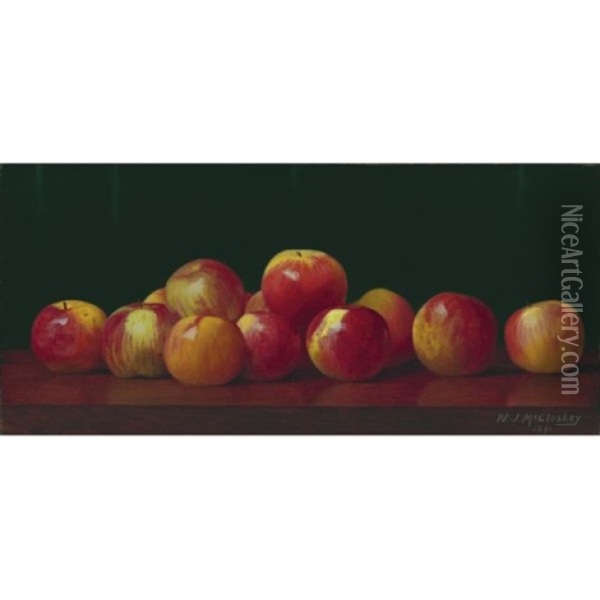 Apples On A Tabletop Oil Painting - William J. McCloskey