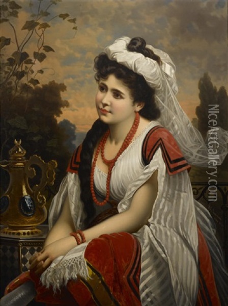 A Young Beauty In A Landscape Oil Painting - Marcel Johann von Zadorecki