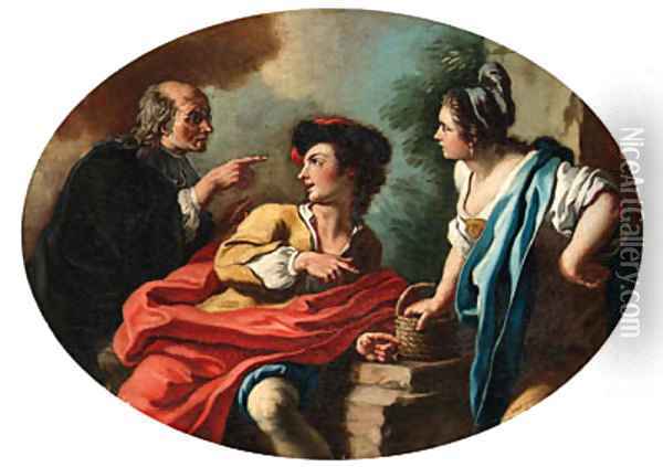 A youthful couple admonished by a priest Oil Painting - Pietro Bardellino