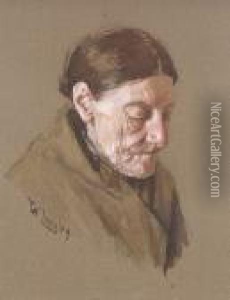 Study Of An Elderly Woman Oil Painting - William Langley