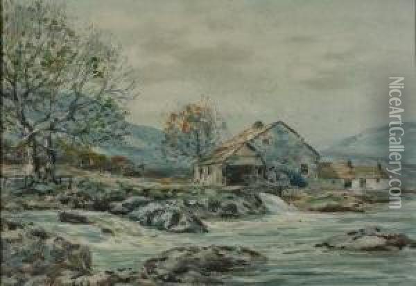 Watermill In An Extensive Scottishlandscape Oil Painting - John Hamilton Glass