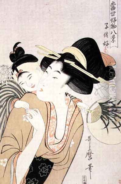 A Lover of Children Oil Painting - Kitagawa Utamaro