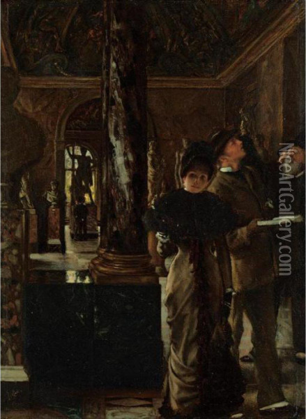 Visiteurs Etrangers Au Louvre Oil Painting - James Jacques Joseph Tissot