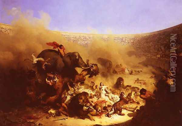 Combats Dans L'Arene (Fights in the Arena) Oil Painting - Felix Louis Leullier