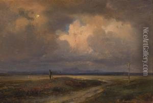 Wanderer In Weiter Abendlicher Landschaft Oil Painting - Karl Robert Kummer