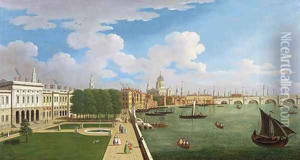 A Panoramic View of the Thames with St Pauls Oil Painting - William James