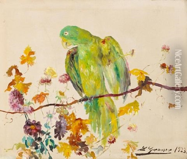 A Parrot On A Branch Oil Painting - Luis Graner y Arrufi