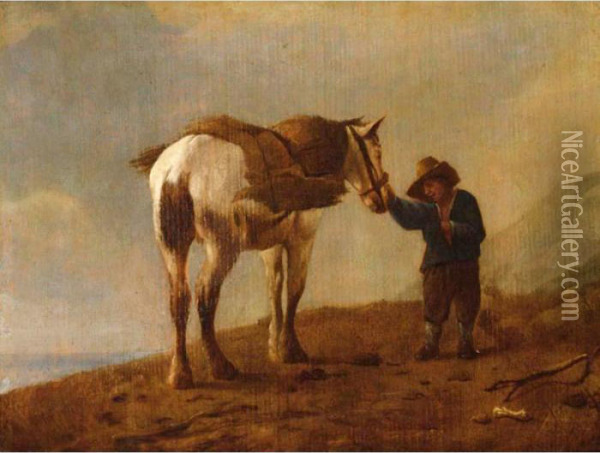 A Traveller With His Horse In A Landscape Oil Painting - Pieter Wouwermans or Wouwerman
