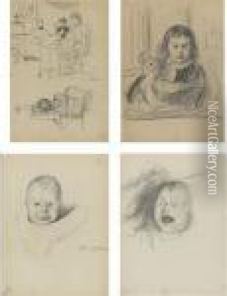Irina Kustodiev, Three Drawings Oil Painting - Boris Kustodiev