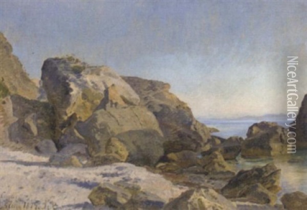 The Coast Of Capri Oil Painting - John Brett