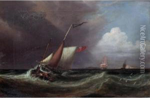 Ships In Stormy Seas Oil Painting - Thomas Sewell Robins