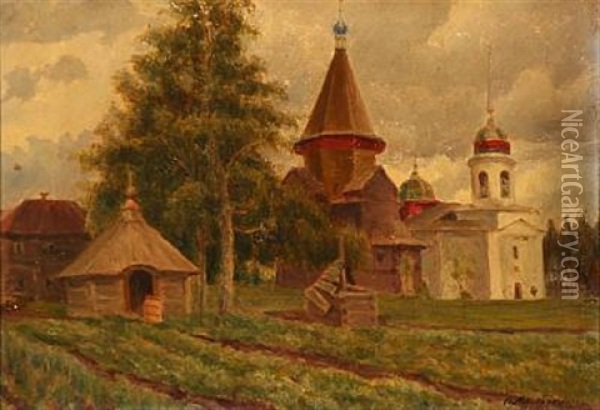 At A Russian Church In The Country Oil Painting - Sergei Dmitrievich Miloradovich