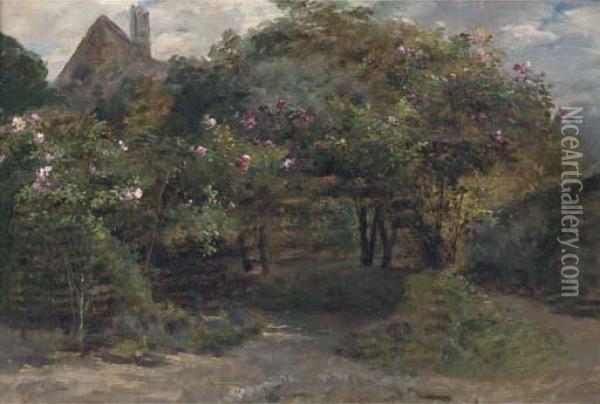 Le Chemin Aux Arbres Et Fleurs Oil Painting - Eugene Petit