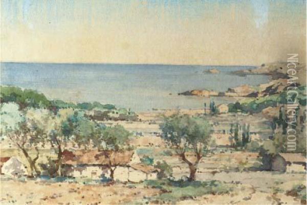A Sunny Mediterranean Landscape Oil Painting - Cornelis Vreedenburgh