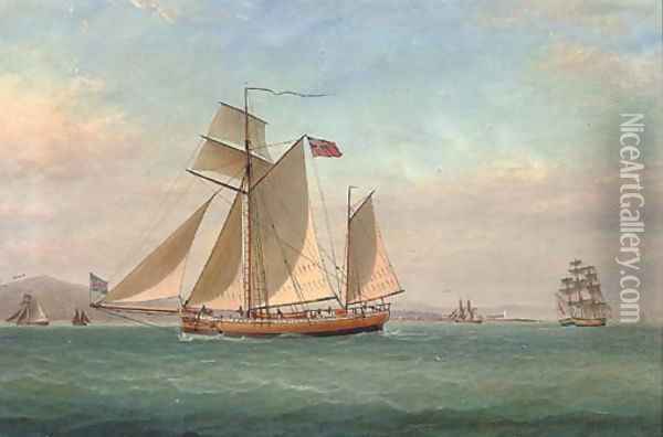 A topsail ketch on the Clyde sailing past the Cloch Lighthouse Oil Painting - William Clark Of Greenock