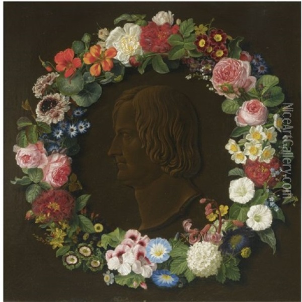A Portrait Of A Man In A Flower Garland Oil Painting - Karl Voss